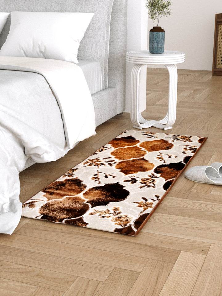 Bedside Runner Carpet Rug With Anti Skid Backing; 57x140 cms; Brown Grey
