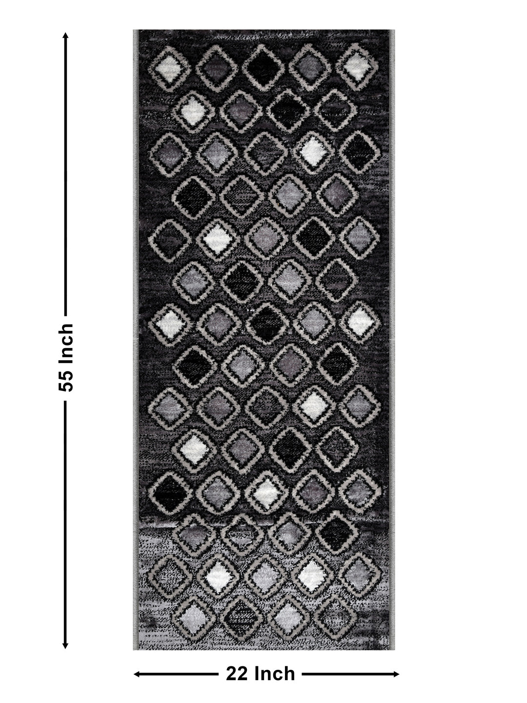Bedside Runner Carpet Rug With Anti Skid Backing; 57x140 cms; Black Grey
