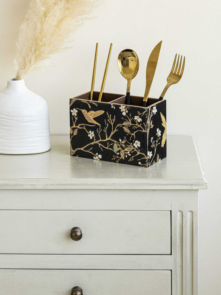 Cutlery Holder For Dining Table; Spoon Holder; Golden Bird