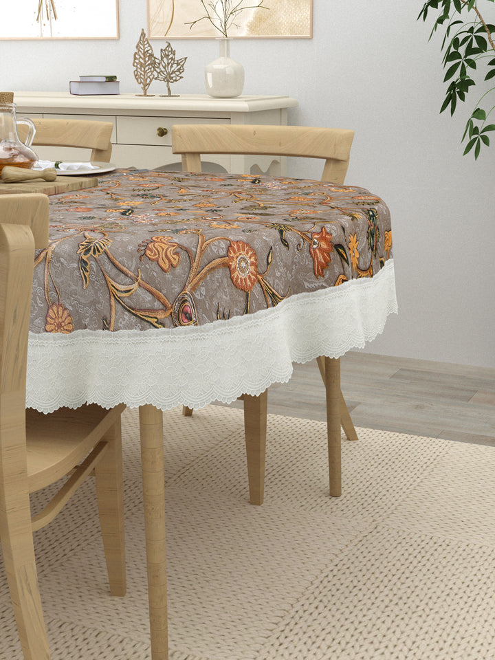 4 Seater Oval Dining Table Cover; 54x78 Inches; Material - PVC; Anti Slip; Golden Yellow Flowers