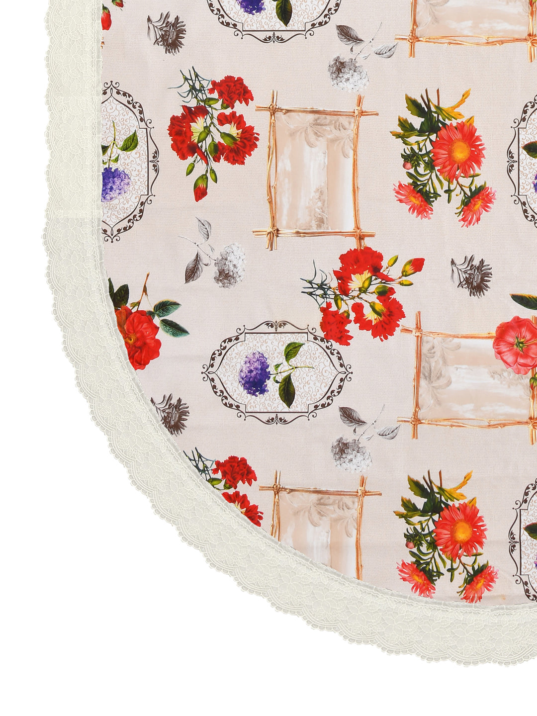 4 Seater Oval Dining Table Cover; 54x78 Inches; Material - PVC; Anti Slip; Red & Voilet Flowers