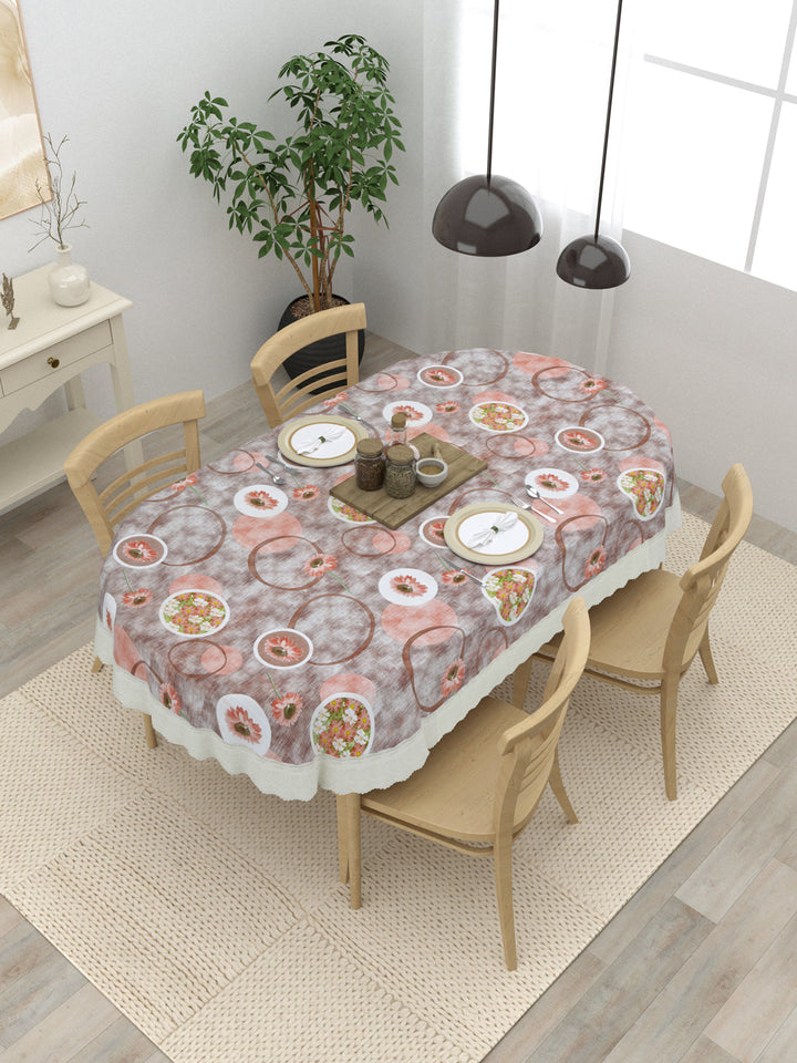 Oval Dining Table Cover; Material - PVC; Anti Slip; Circles With Sunflowers