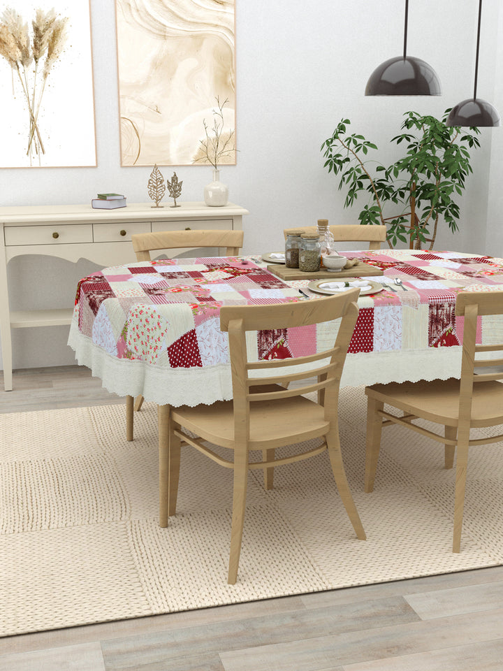 The Home Story  4 Seater Oval Dining Table Cover; 54x78 Inches; PVC; Patchwork Checks