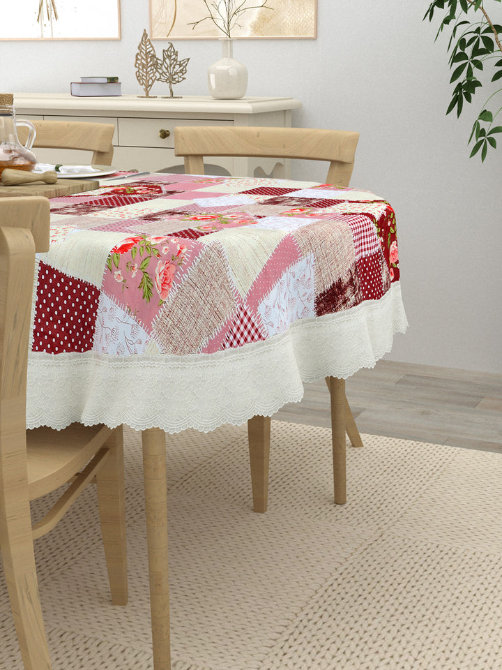 The Home Story  4 Seater Oval Dining Table Cover; 54x78 Inches; PVC; Patchwork Checks