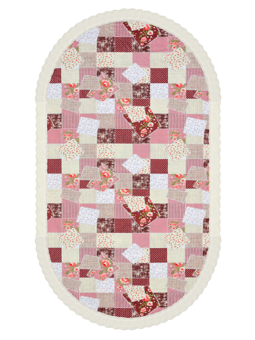 The Home Story  4 Seater Oval Dining Table Cover; 54x78 Inches; PVC; Patchwork Checks