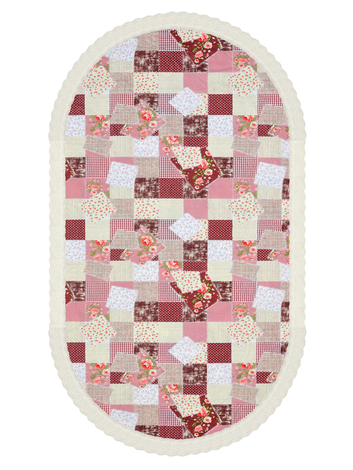 The Home Story  4 Seater Oval Dining Table Cover; 54x78 Inches; PVC; Patchwork Checks
