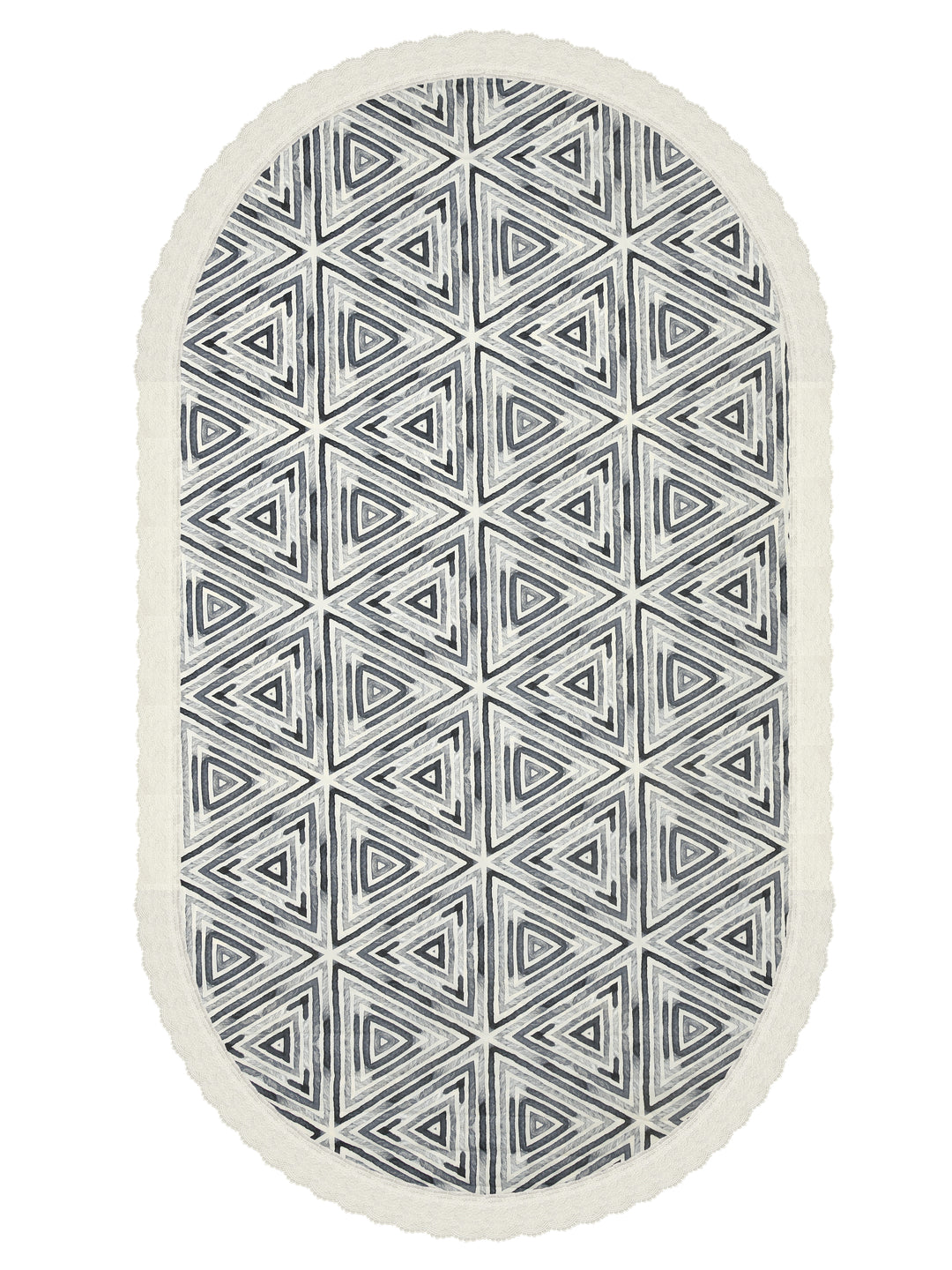 The Home Story  4 Seater Oval Dining Table Cover; 54x78 Inches; PVC; White Grey Geometric
