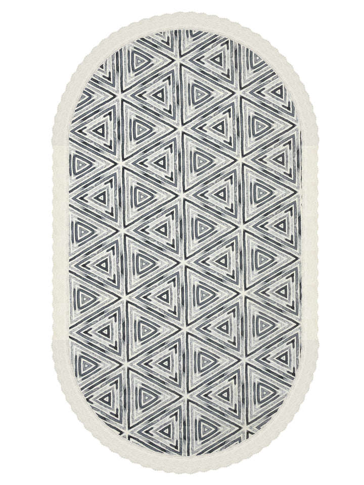 The Home Story  4 Seater Oval Dining Table Cover; 54x78 Inches; PVC; White Grey Geometric