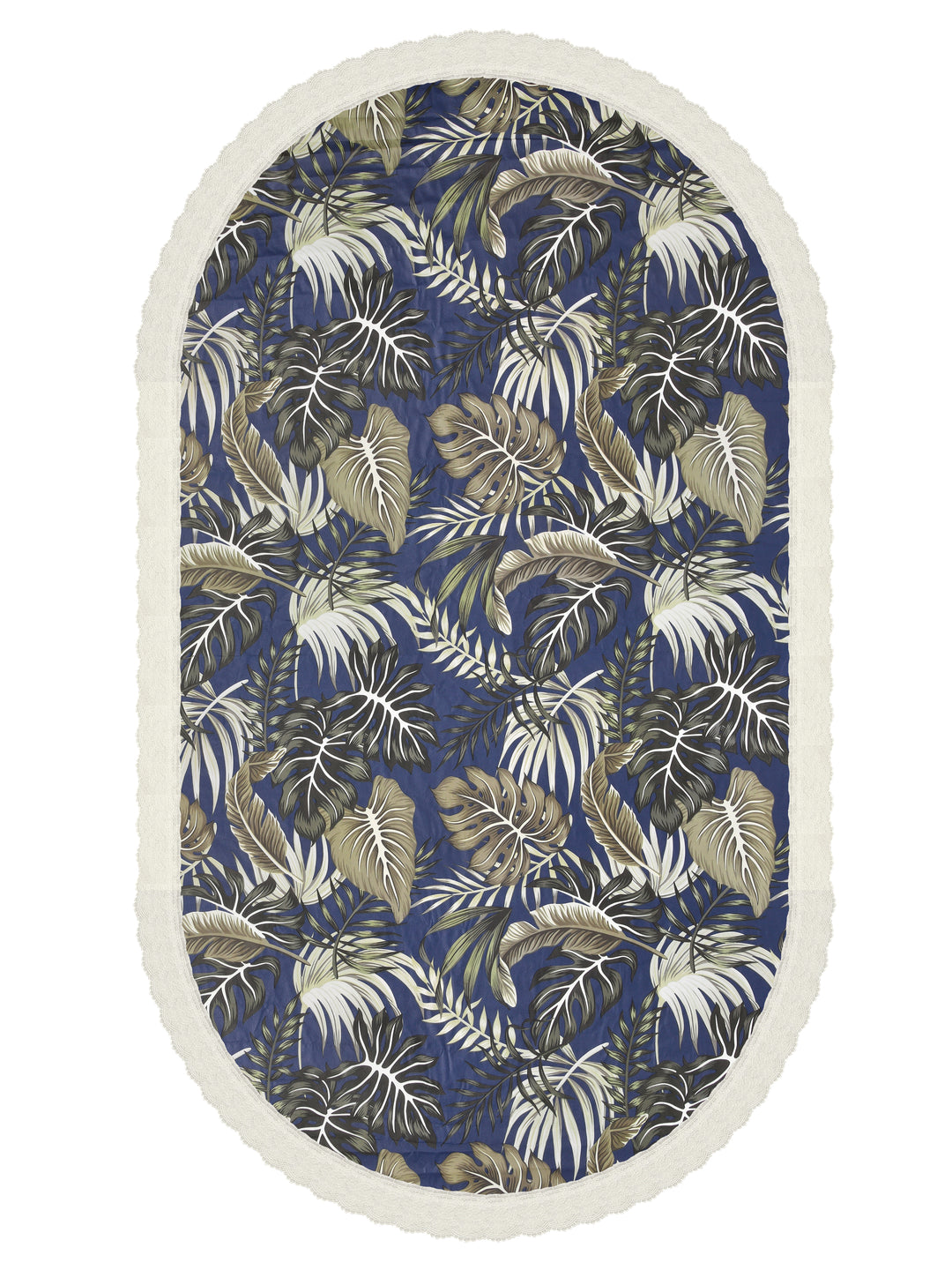 The Home Story  4 Seater Oval Dining Table Cover; 54x78 Inches; PVC; Blue Leaves