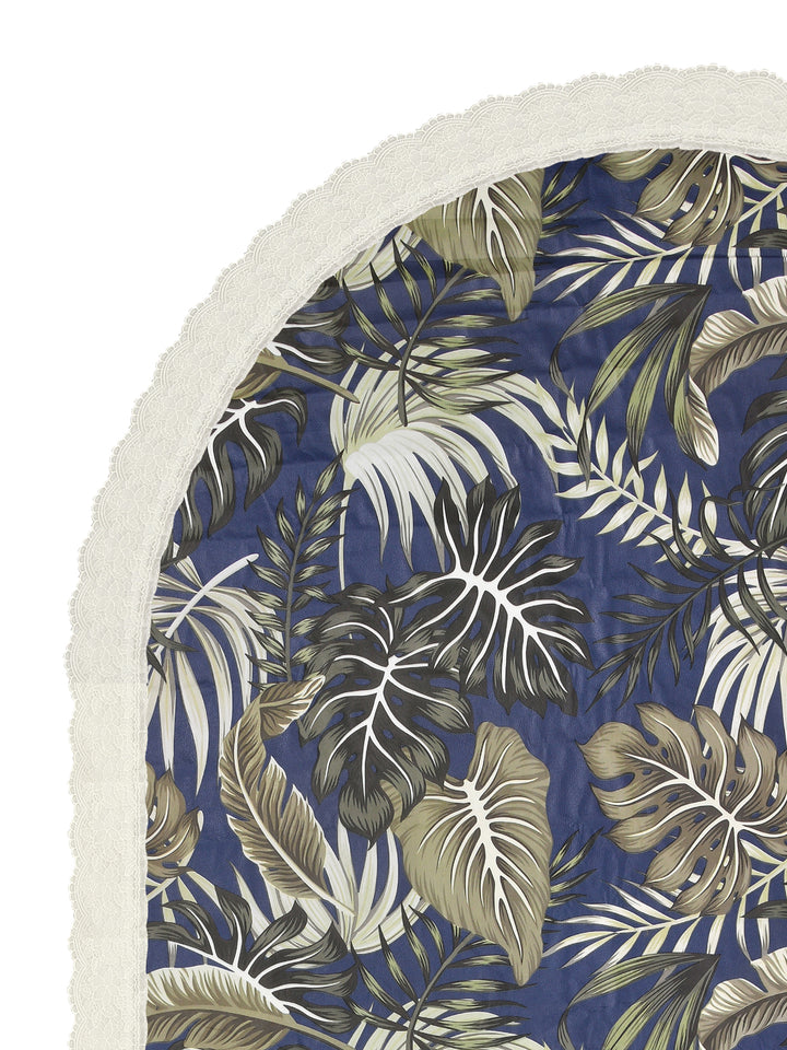 The Home Story  4 Seater Oval Dining Table Cover; 54x78 Inches; PVC; Blue Leaves