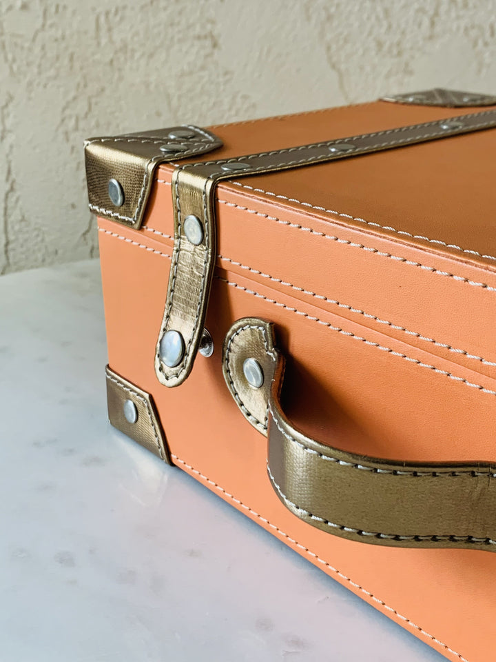 Leather Box With Handle; Orange & Golden