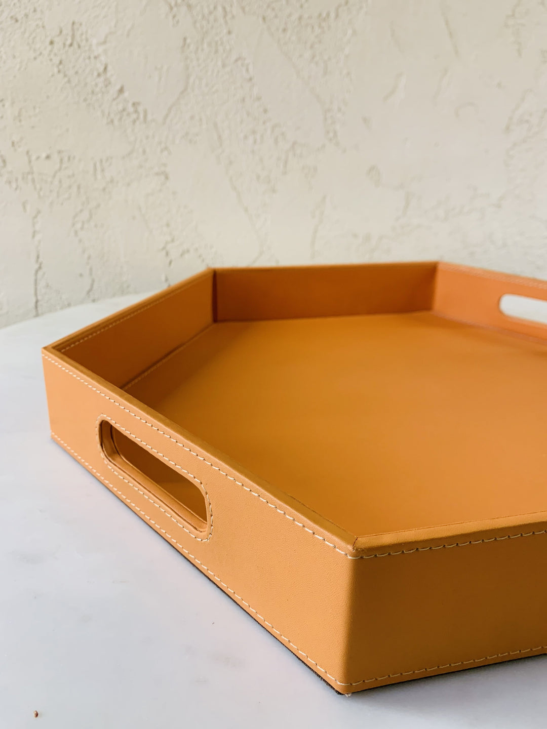 Hexagon Leather Tray | Serving & Dining Tray | Deep Saffron