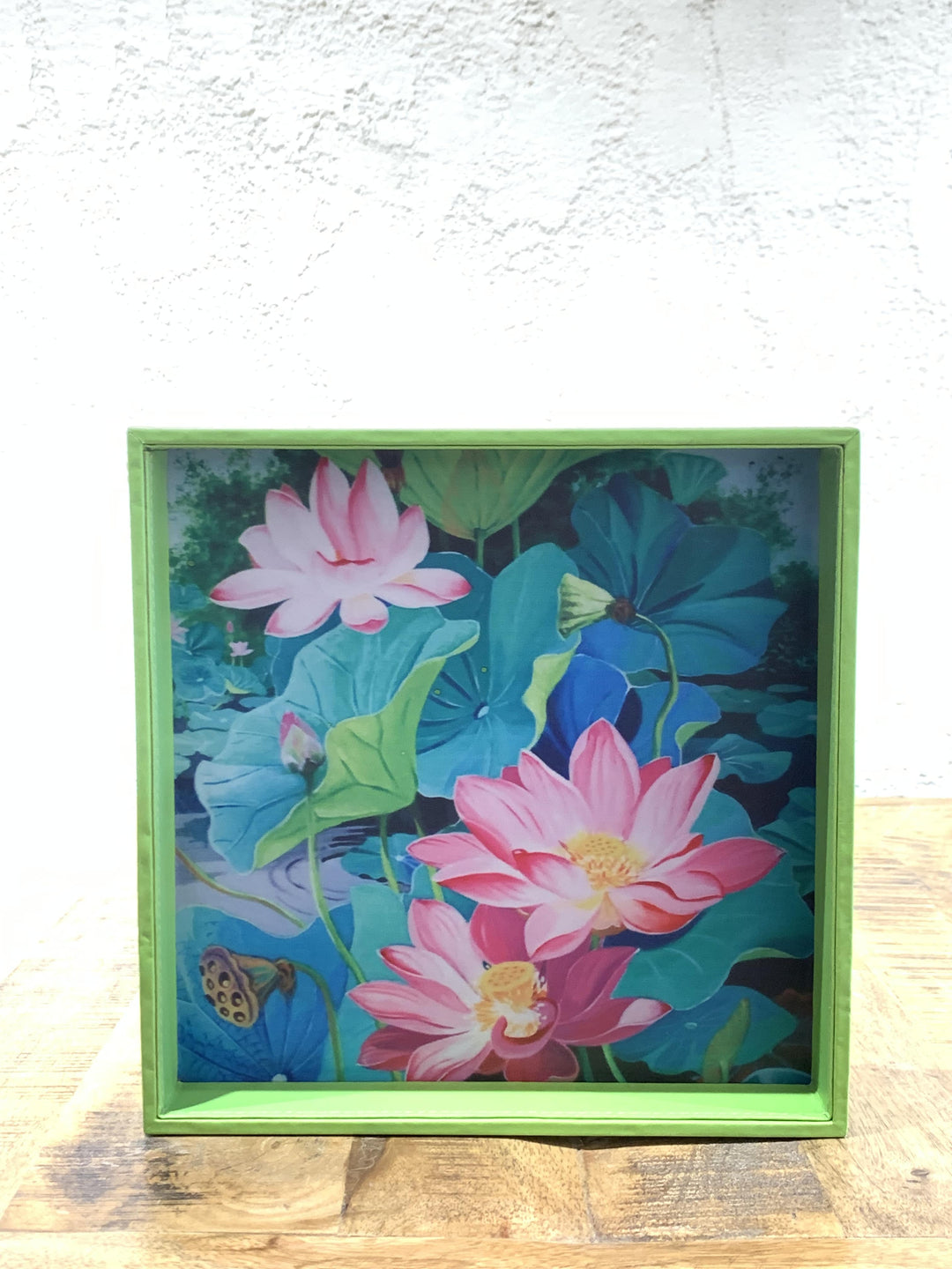 Leather Tray Square | Serving & Dining Tray | Pink Flowers With Green Leaves