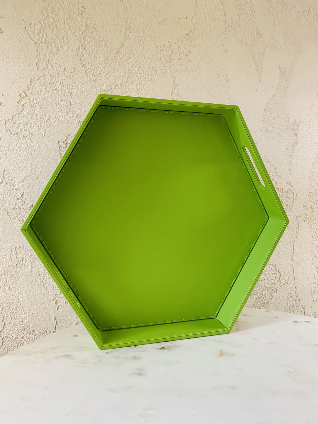 Hexagon Leather Tray | Serving & Dining Tray | Lime Green