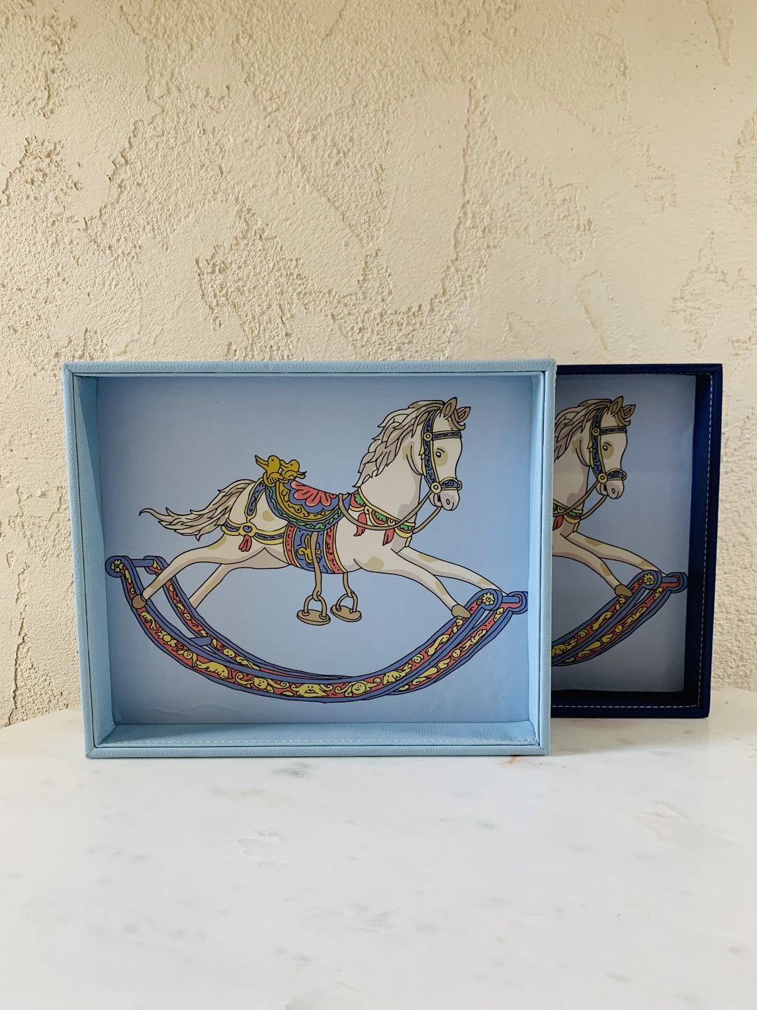 Set of 2 Leather Trays | Serving & Dining Tray | White Horse