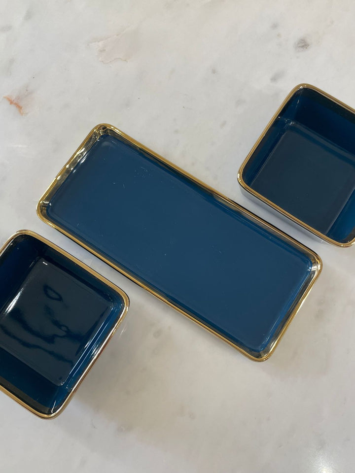 Ceramic Bowls Set Of 2 With Tray | Serving & Dining |Peacock Teal