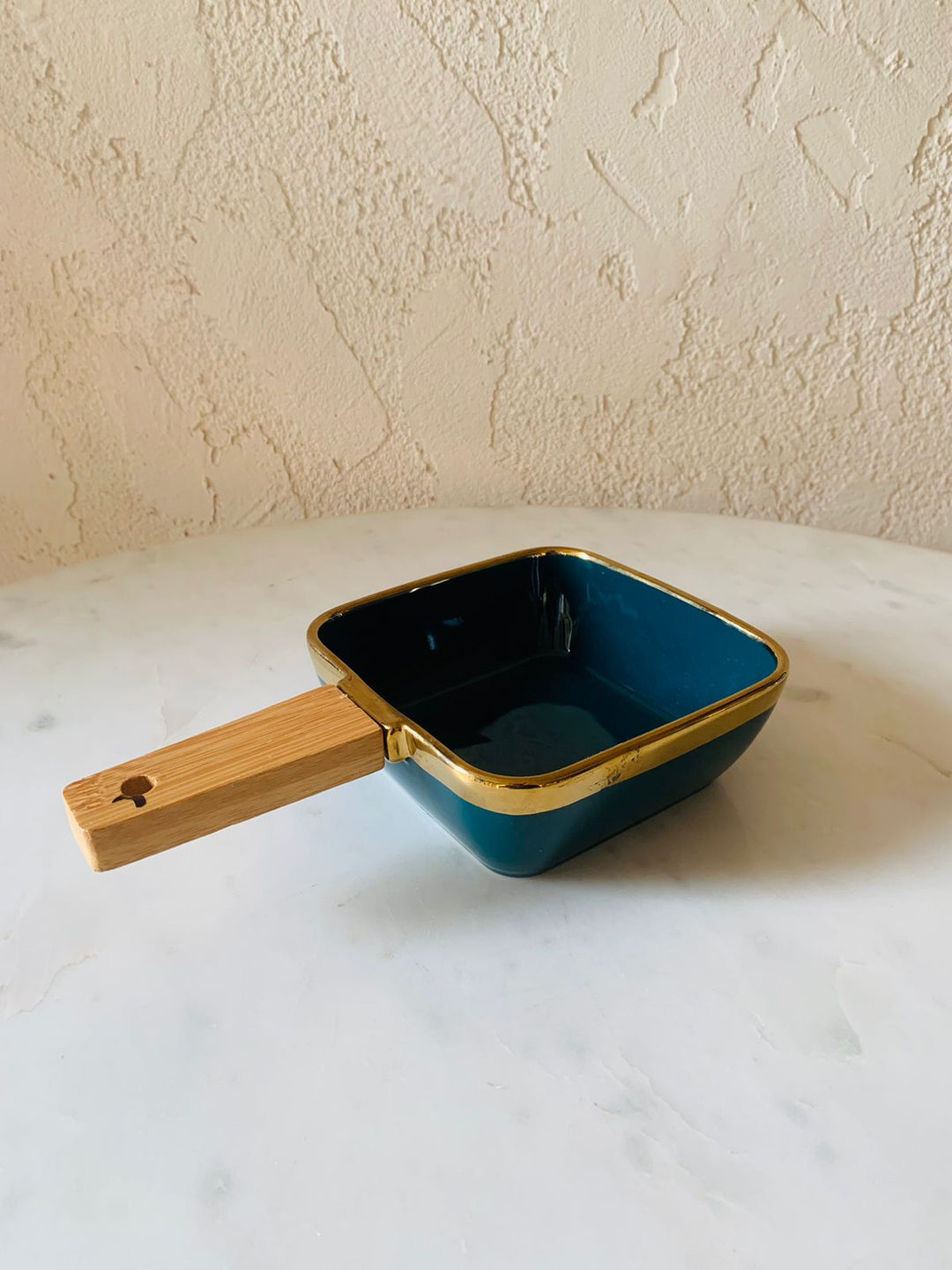 Ceramic Platter With Wooden Handle| Serving & Dining | Peacock Teal