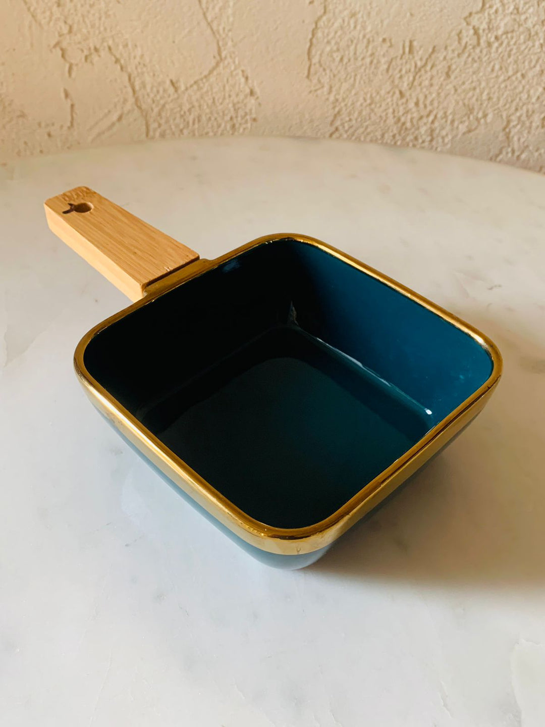 Ceramic Platter With Wooden Handle| Serving & Dining | Peacock Teal