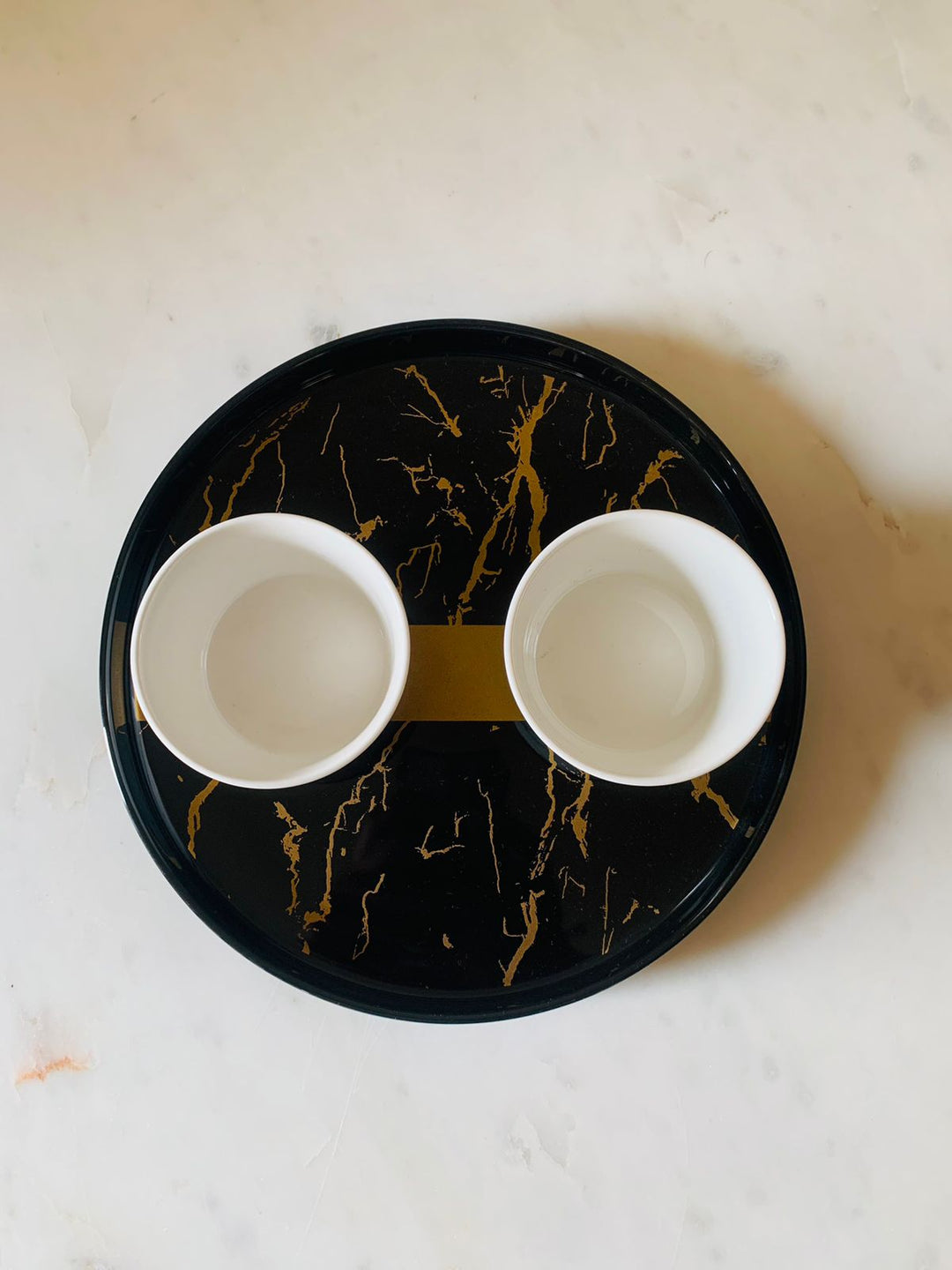 Ceramic Platter With 2 Bowls| Serving & Dining | Black, White & Golden