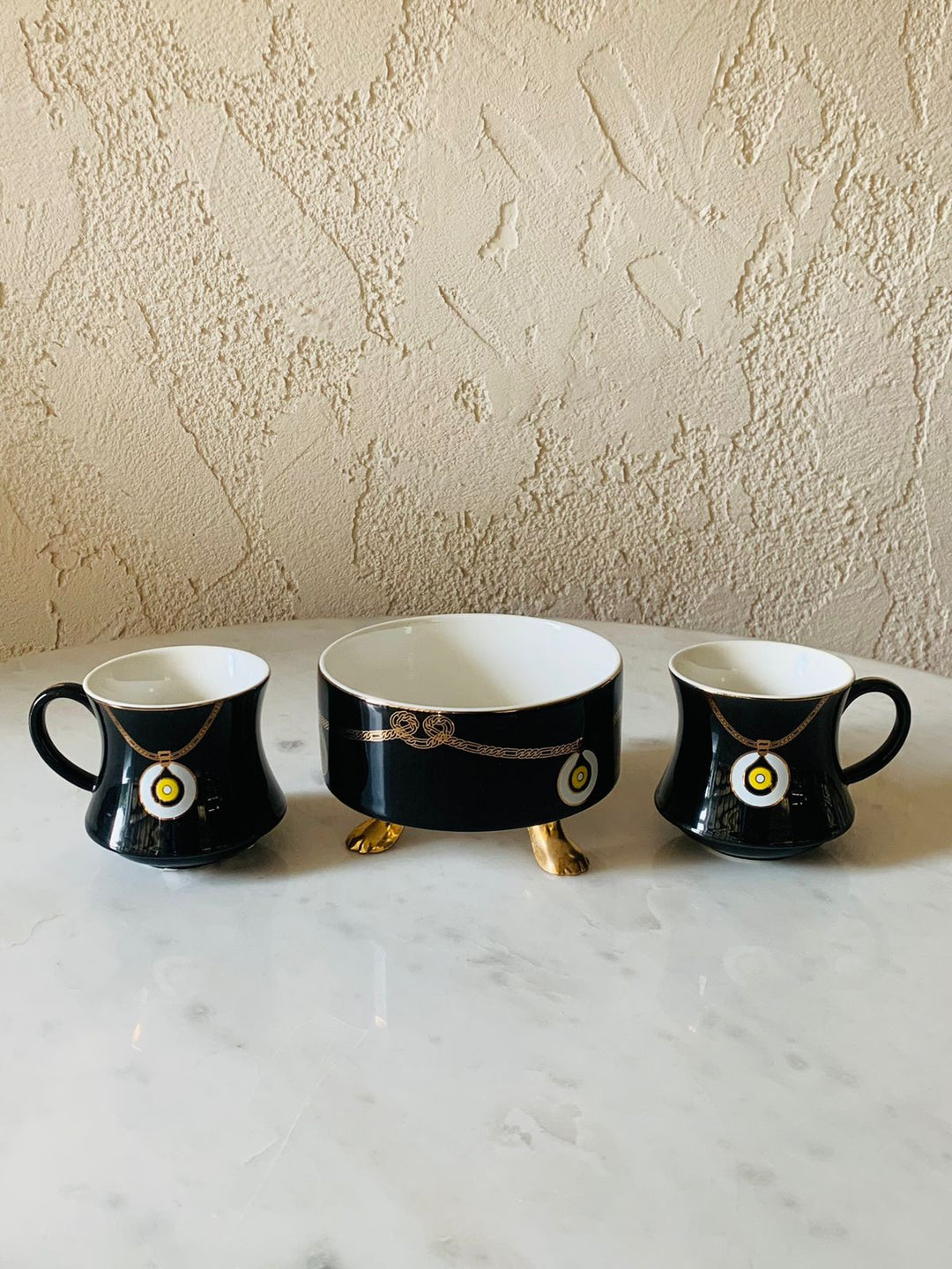 Ceramic Bowls With 2 Cups| Serving & Dining | Midnight Black