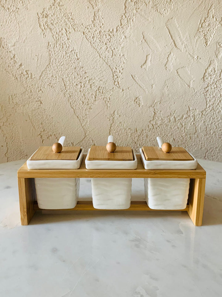 Pickle Container Set Of 3| Serving & Dining | White & Wooden