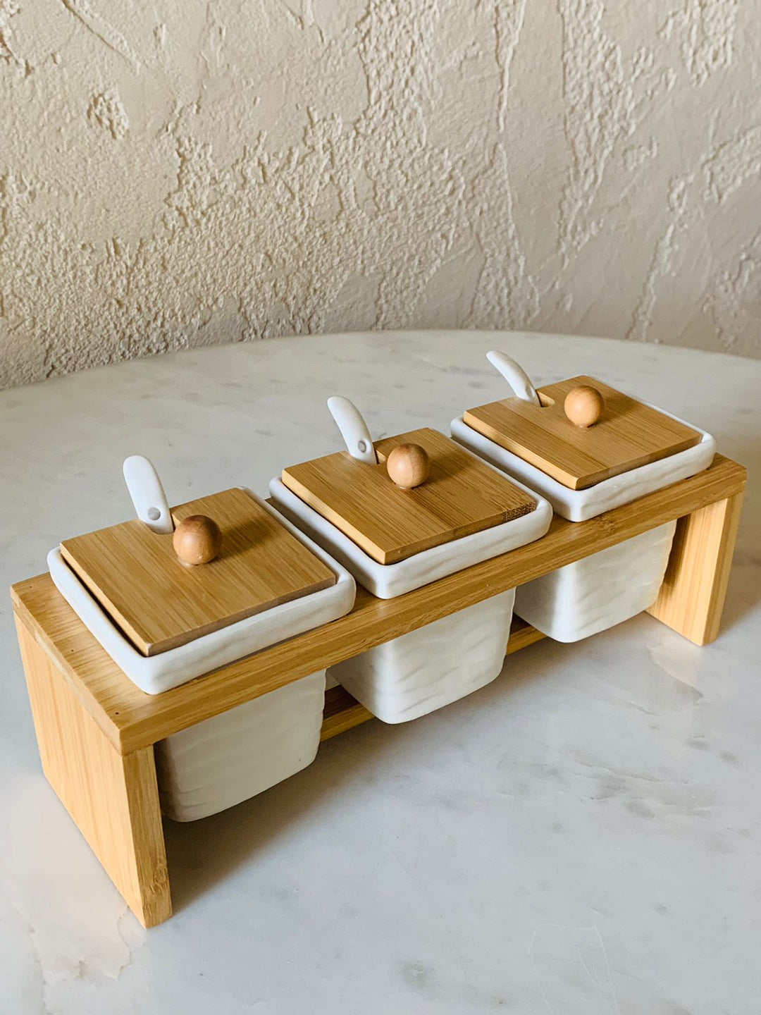 Pickle Container Set Of 3| Serving & Dining | White & Wooden