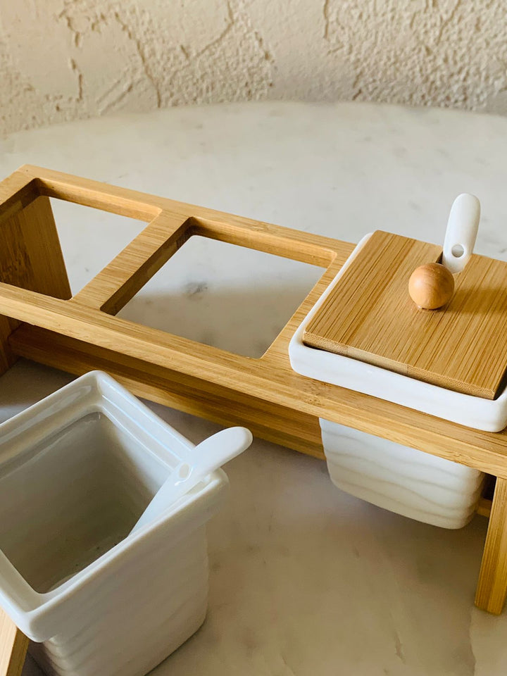 Pickle Container Set Of 3| Serving & Dining | White & Wooden