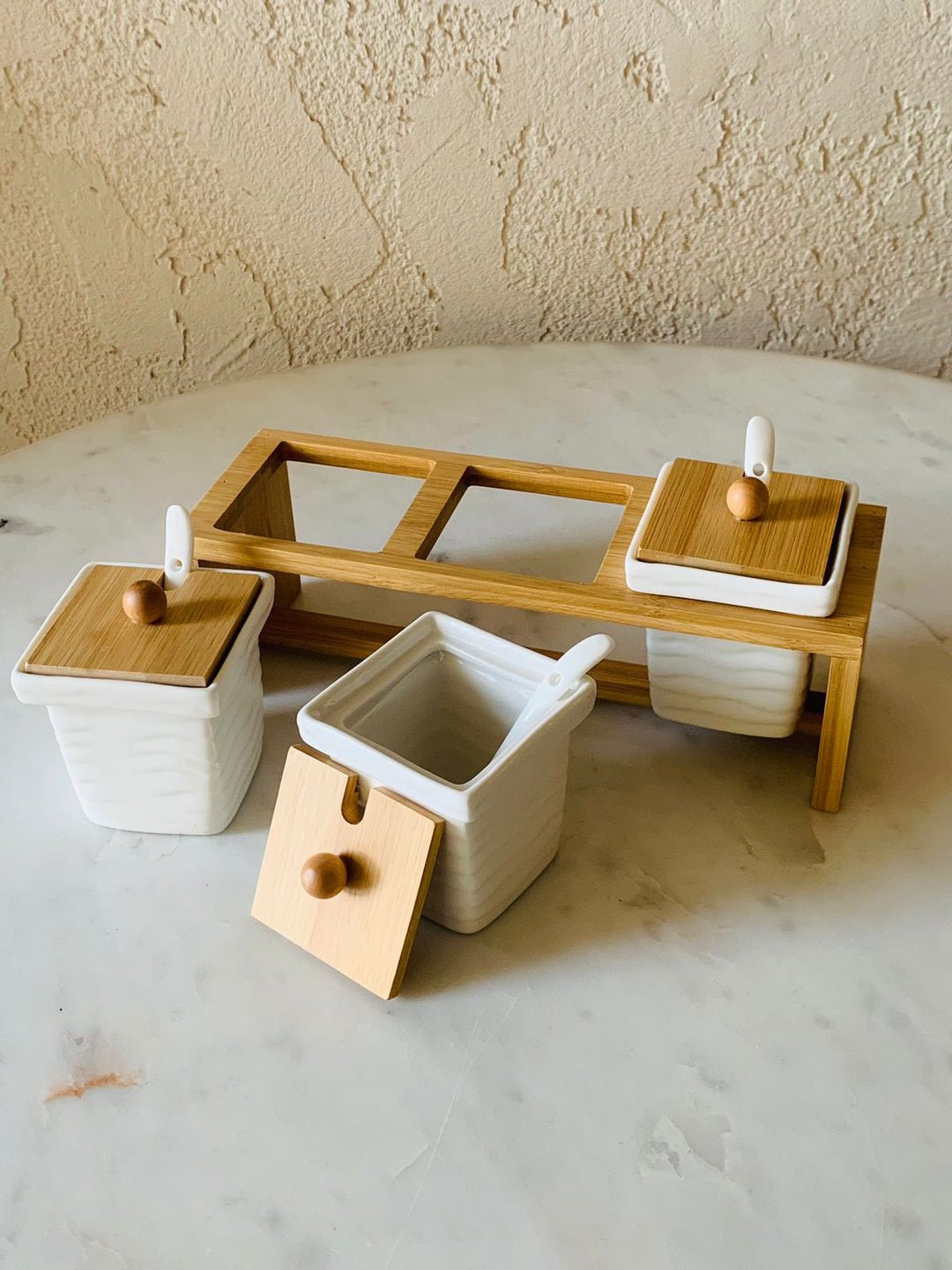 Pickle Container Set Of 3| Serving & Dining | White & Wooden