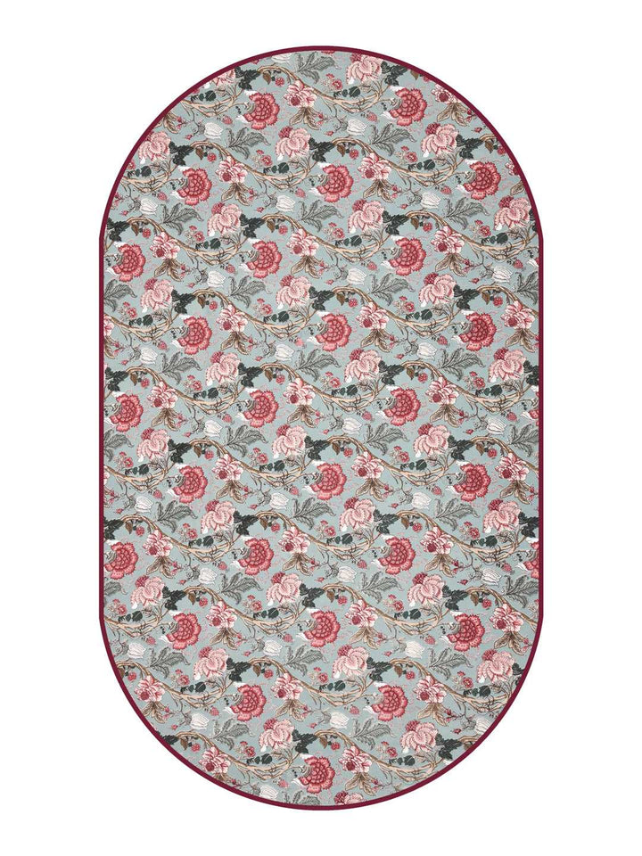 100% Cotton Oval Table Cover; Pink Maroon Flowers