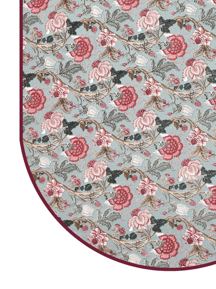 100% Cotton Oval Table Cover; Pink Maroon Flowers