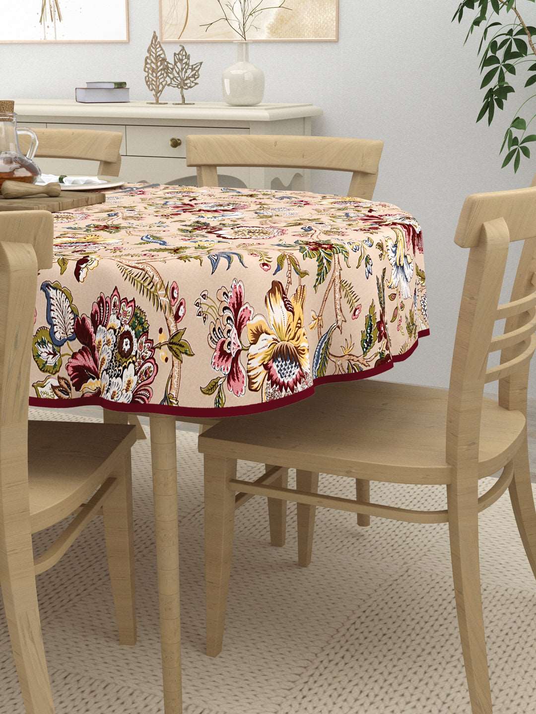 100% Cotton Oval Table Cover; Multicolor Flowers