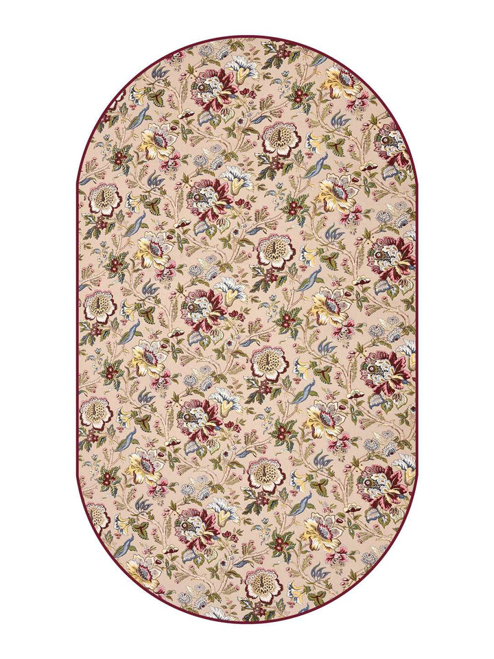 100% Cotton Oval Table Cover; Multicolor Flowers