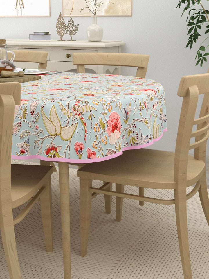 100% Cotton Oval Table Cover; Light Orange Flowers