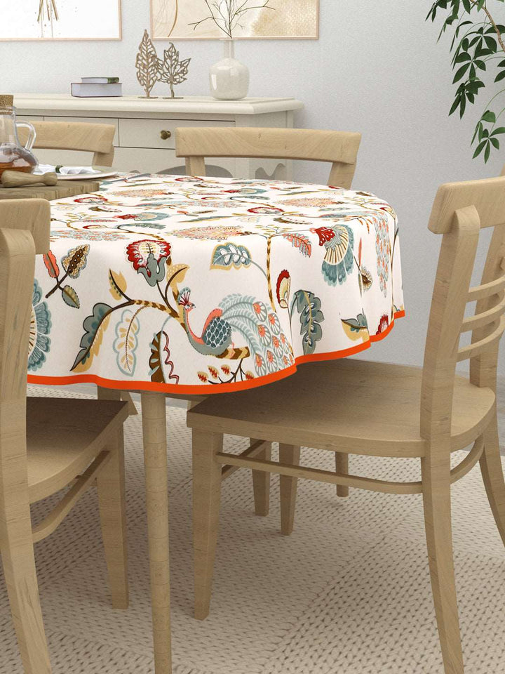 100% Cotton Oval Table Cover; Multicolor Peacock