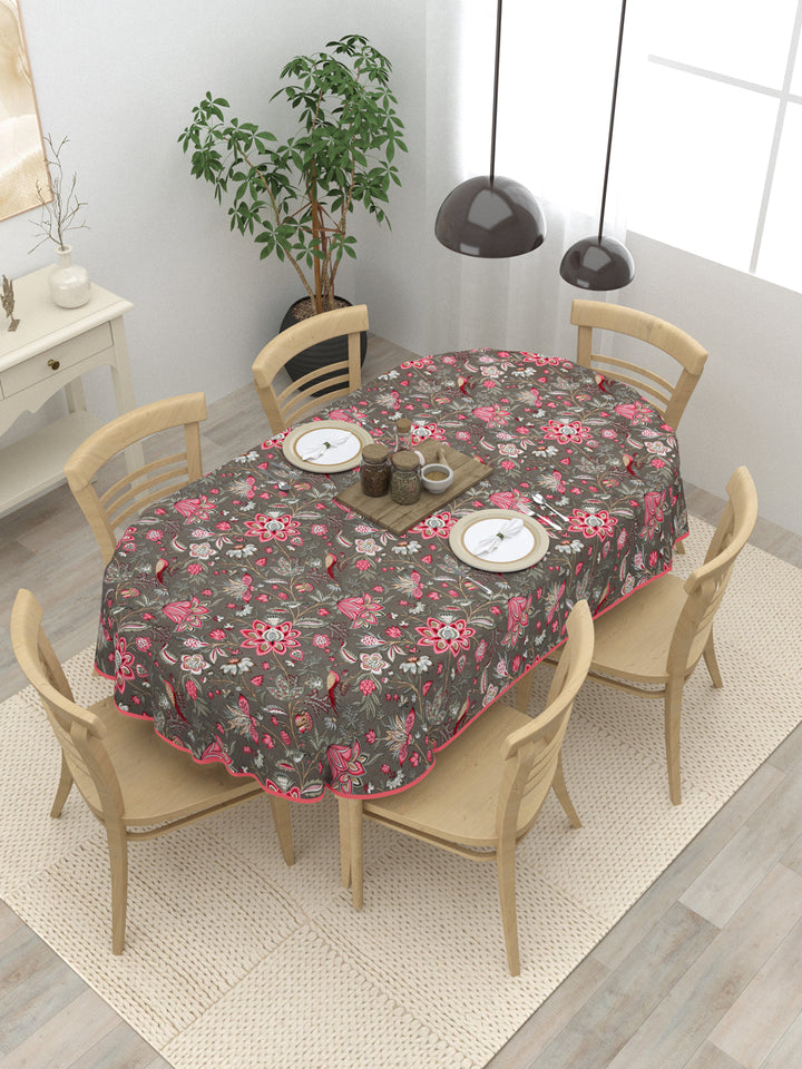 100% Cotton Oval Table Cover; Pink Flowers