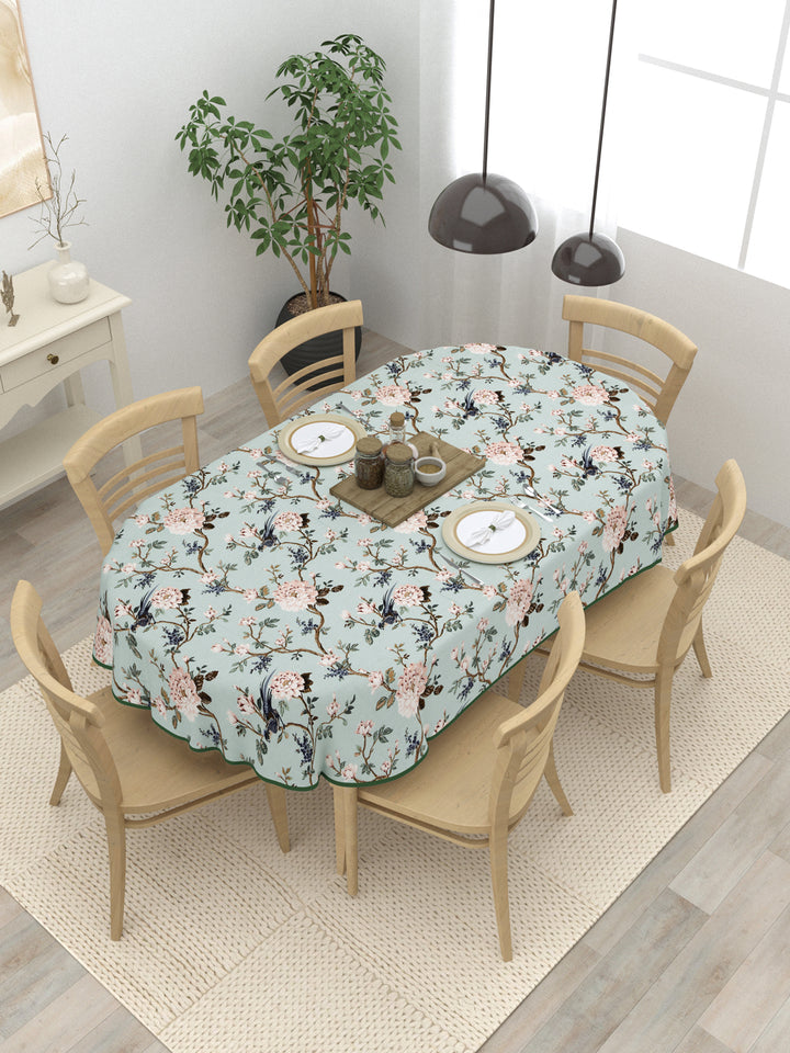100% Cotton Oval Table Cover; Peach Flowers