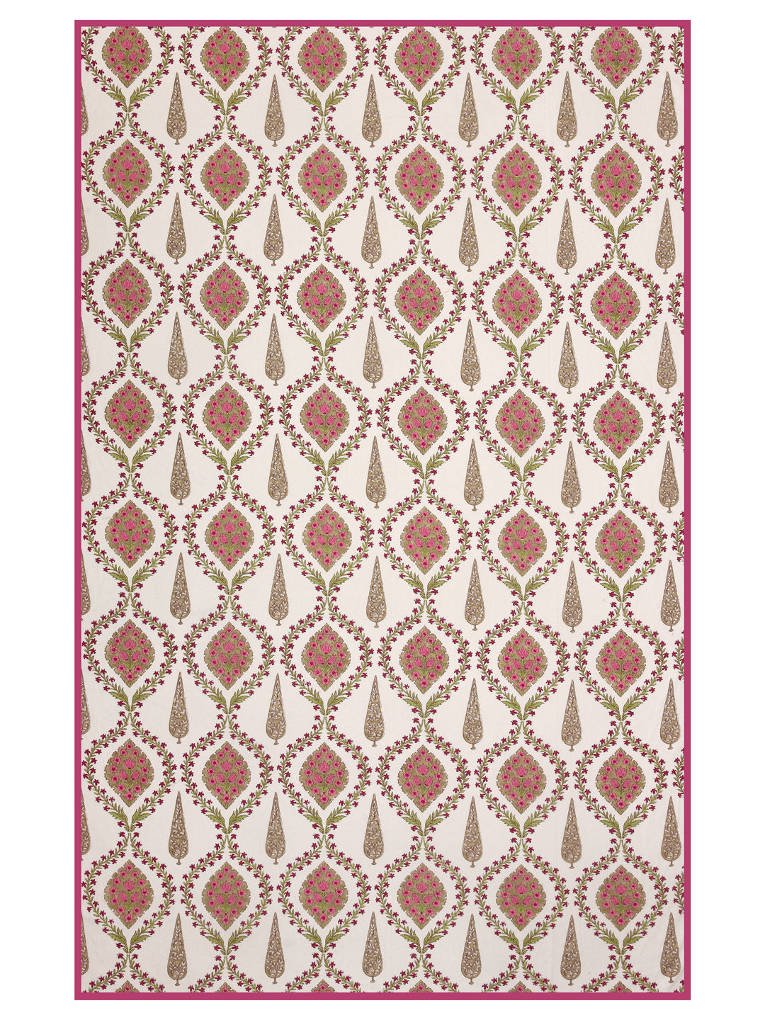 100% Cotton Oval Table Cover; Pink Beige Block Print