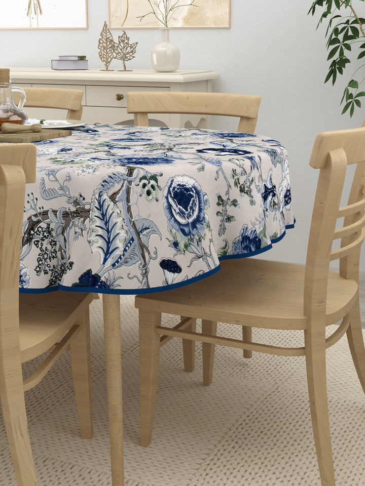 100% Cotton Oval Table Cover; Blue Flowers