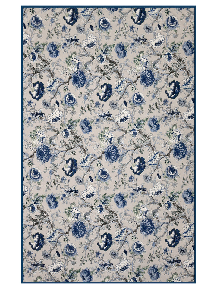 100% Cotton Oval Table Cover; Blue Flowers