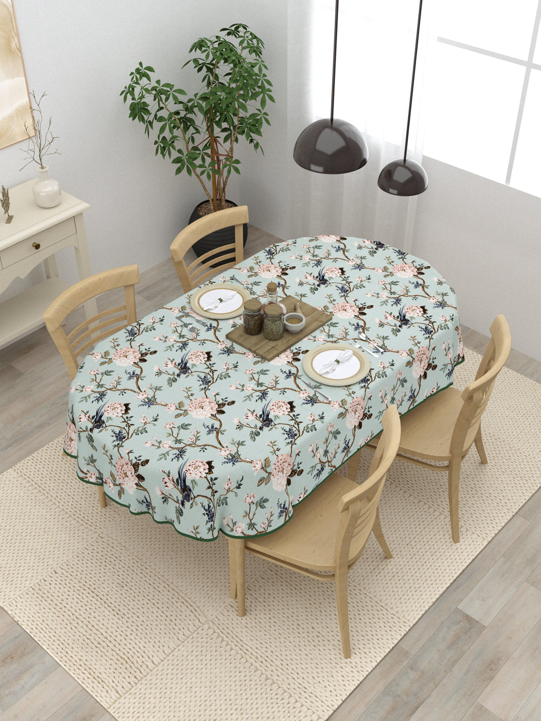 100% Cotton Oval Table Cover; Peach Flowers