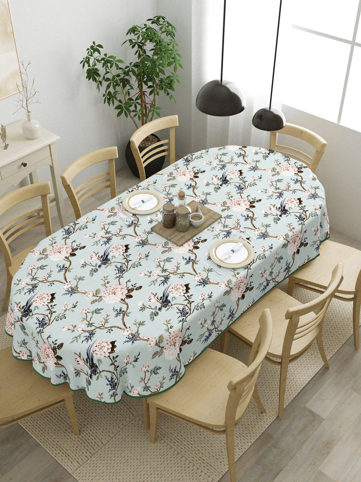 100% Cotton Oval Table Cover; Peach Flowers