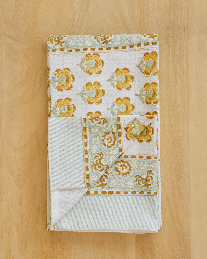 Heritage Marigold Cotton Waffle Bath Towel 60 x 30 Inch Hand Block Print