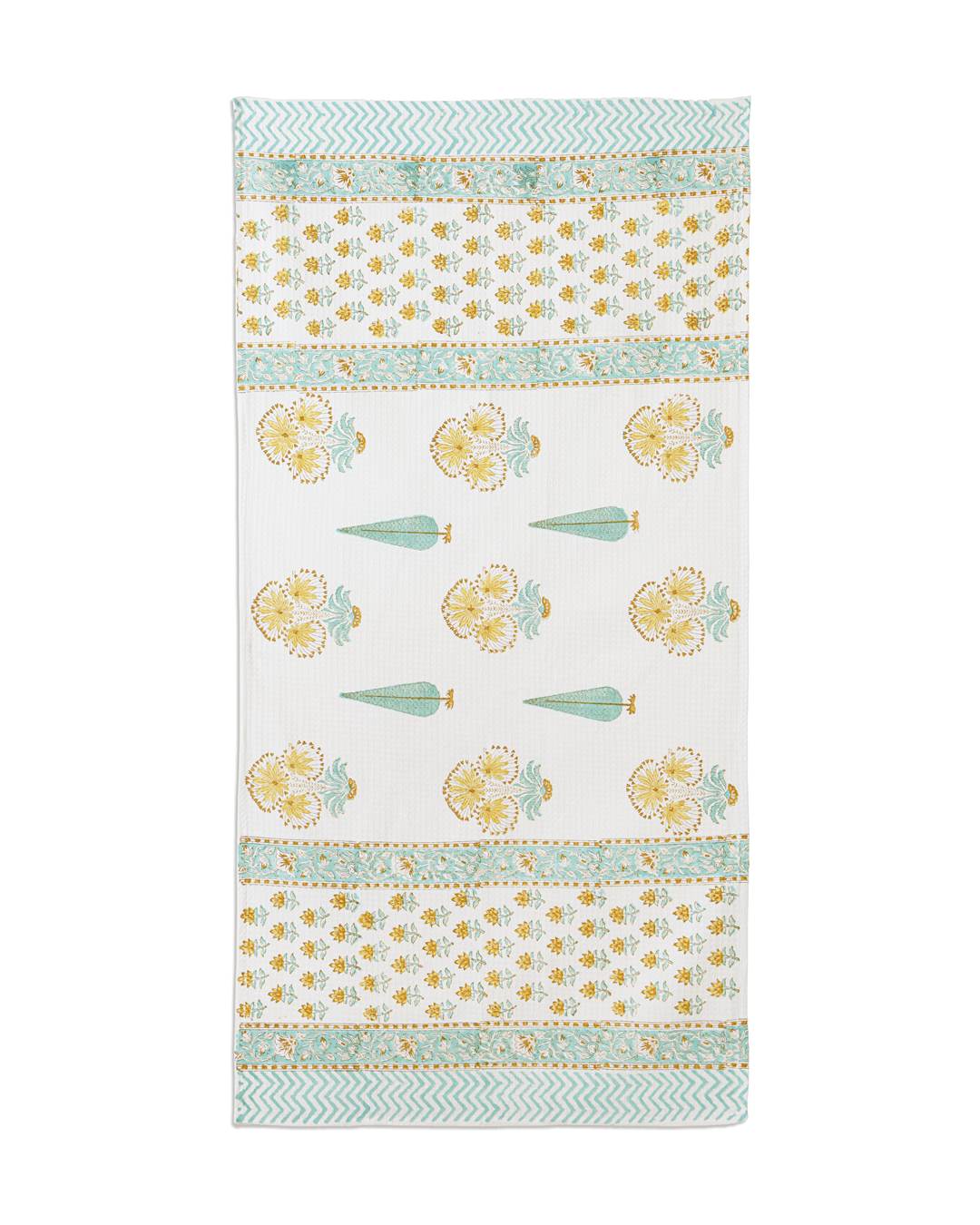 Aqua Marigold Cotton Waffle Bath Towel 60 x 30 Inch Hand Block Print