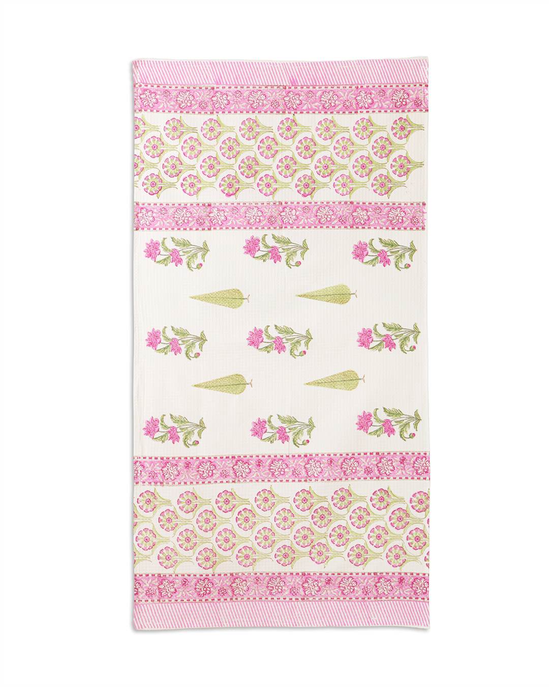 Vintage Rose Cotton Waffle Bath Towel 60 x 30 Inch Hand Block Print