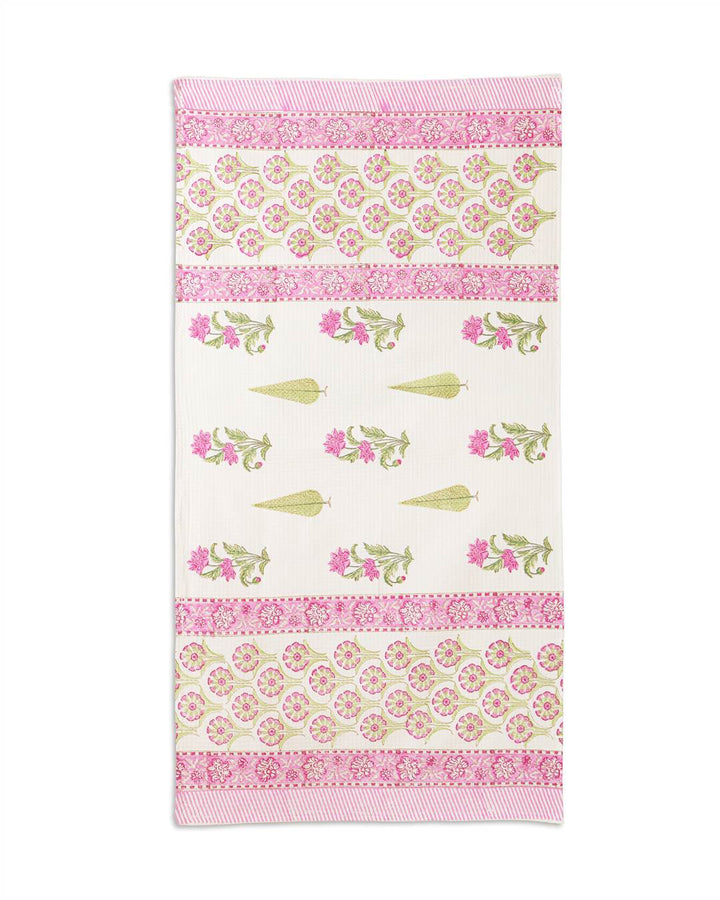 Vintage Rose Cotton Waffle Bath Towel 60 x 30 Inch Hand Block Print