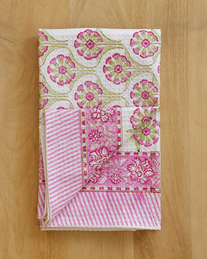 Vintage Rose Cotton Waffle Bath Towel 60 x 30 Inch Hand Block Print