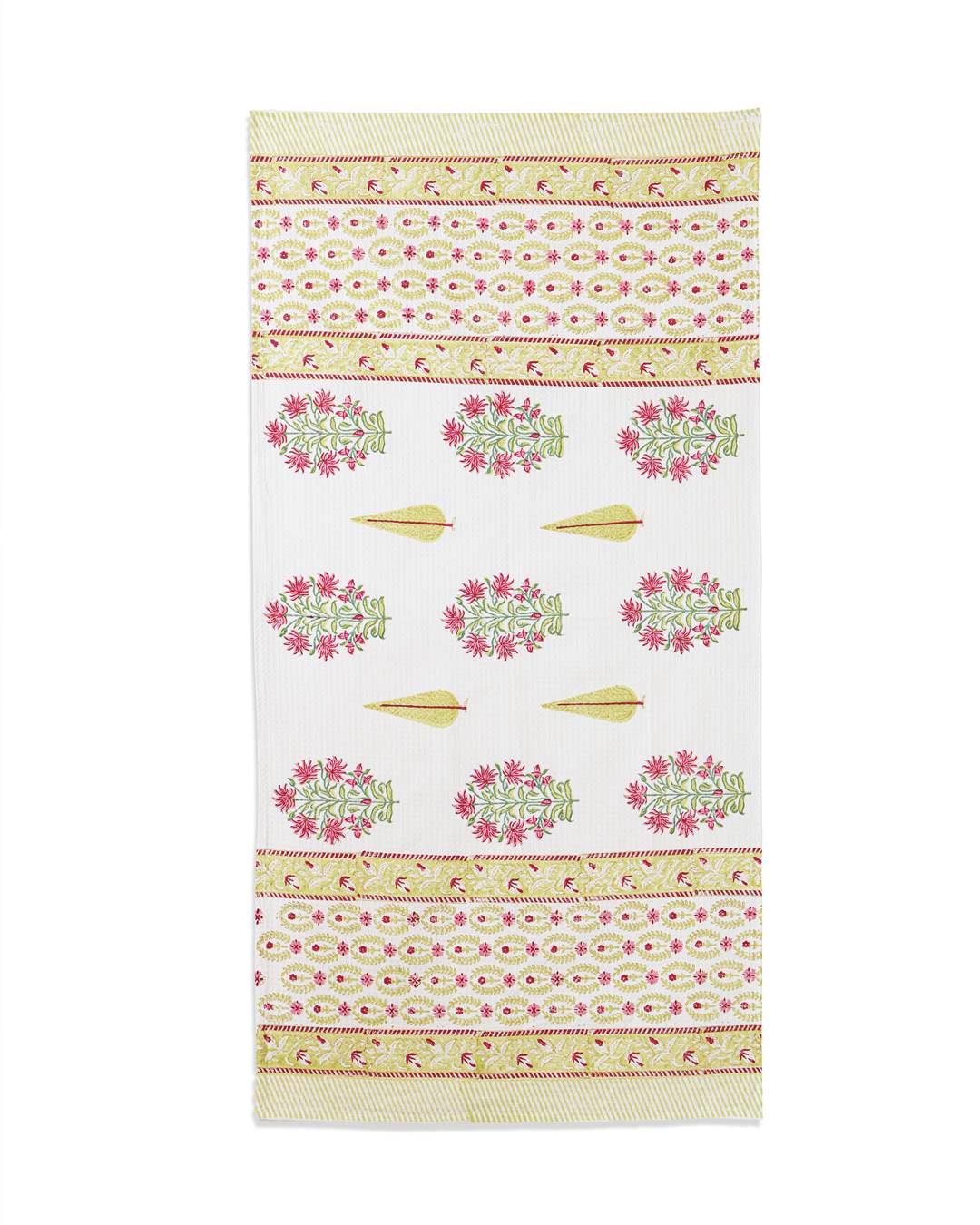 Amber Coral Cotton Waffle Bath Towel 60 x 30 Inch Hand Block Print