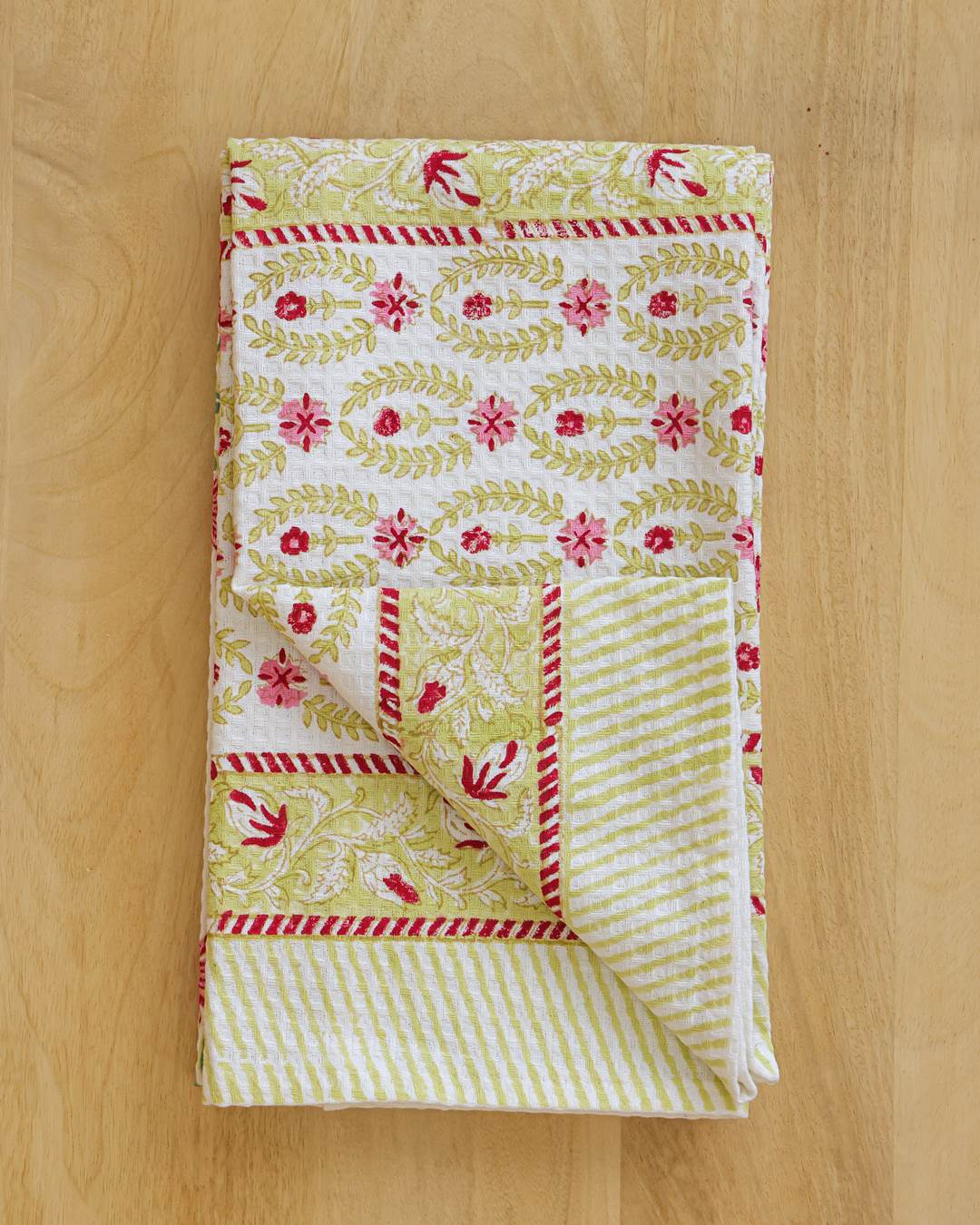 Amber Coral Cotton Waffle Bath Towel 60 x 30 Inch Hand Block Print