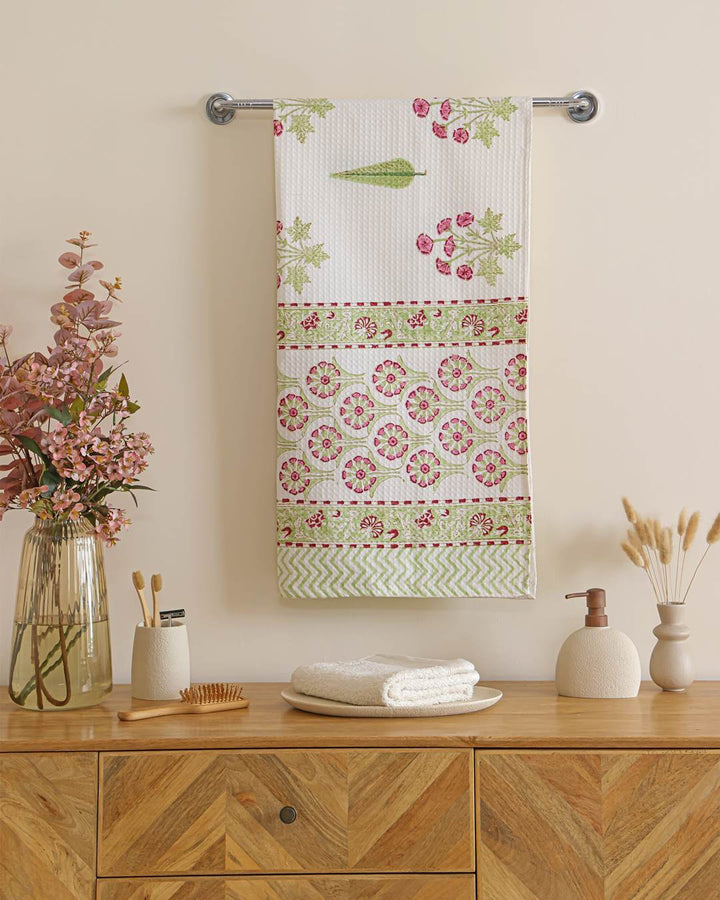 Royal Blossom Cotton Waffle Bath Towel 60 x 30 Inch Hand Block Print