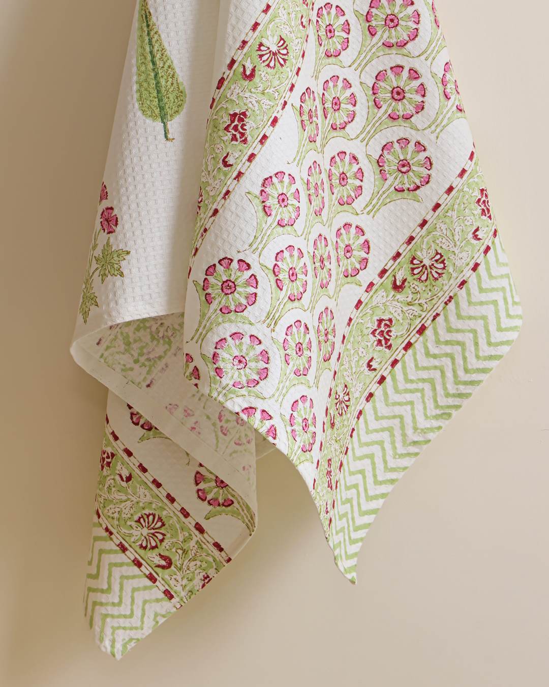 Royal Blossom Cotton Waffle Bath Towel 60 x 30 Inch Hand Block Print